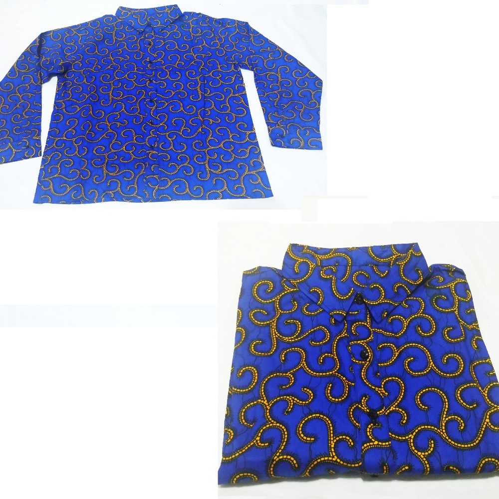 Royal Blue African Prints Men's button Down Shirt